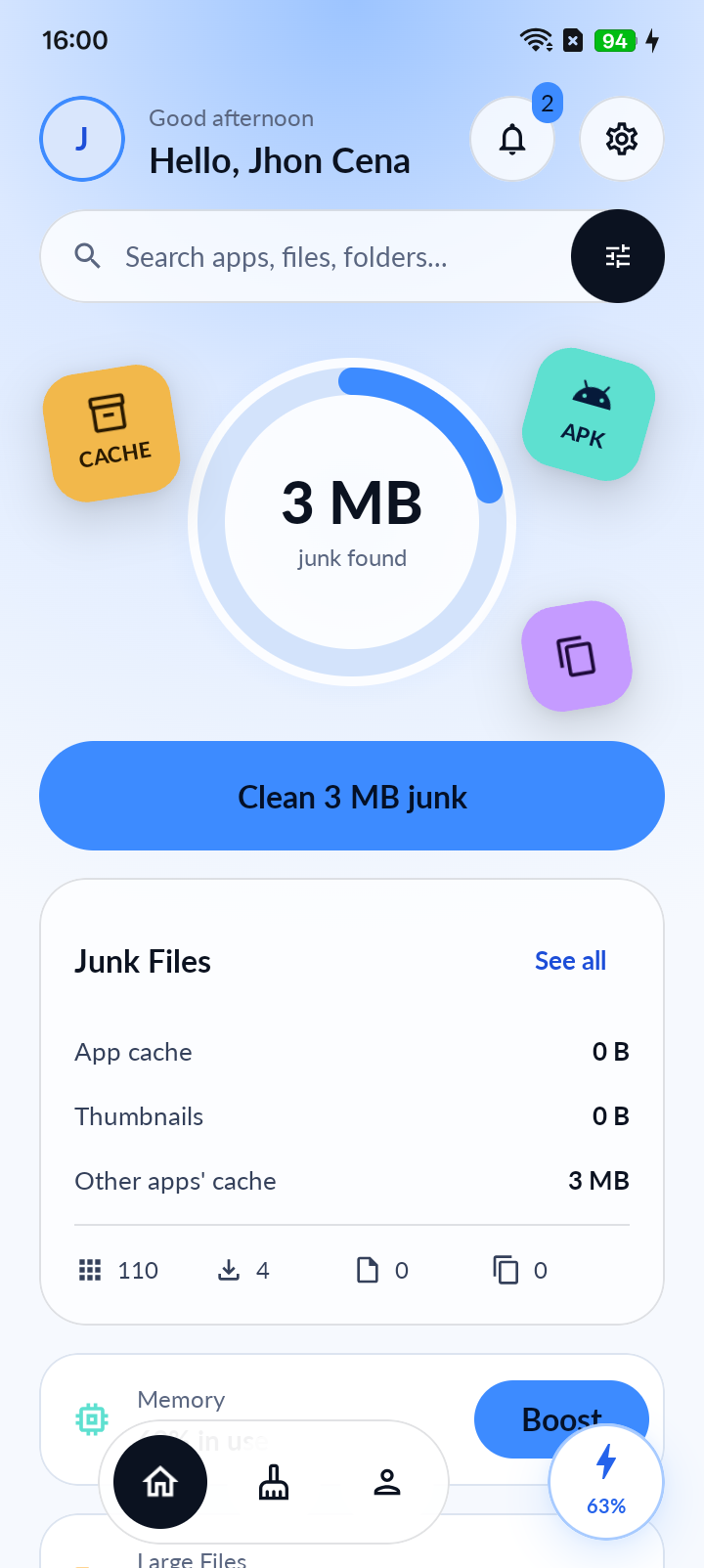 Home screen