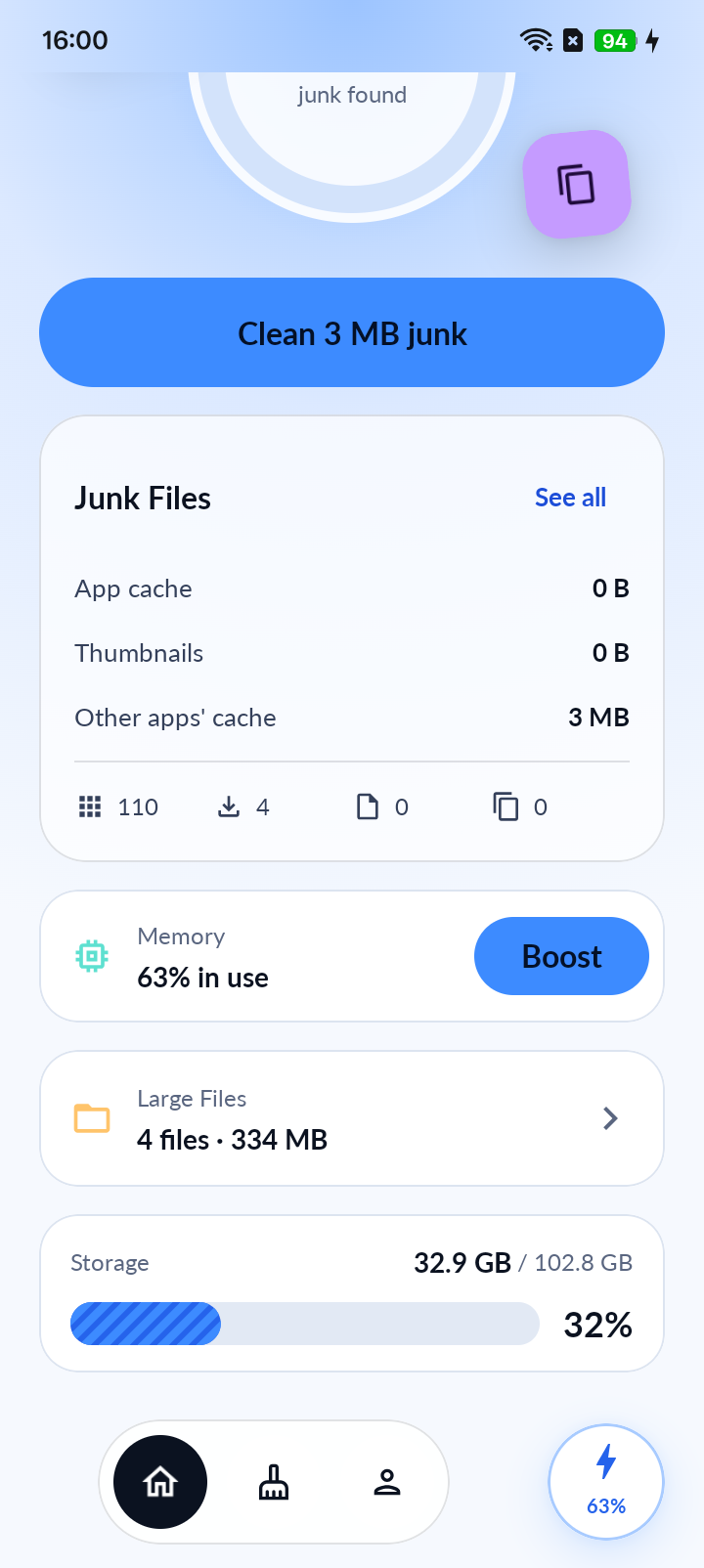 Memory, large files and storage